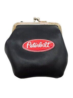 Vintage Peterbilt Black Leather? Coin Purse With Metal Kiss Clasp Closure